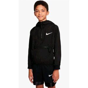 Nike Jacket Kids Boys L Black Windbreaker 1/4 Zip Anorak Hooded Basketball